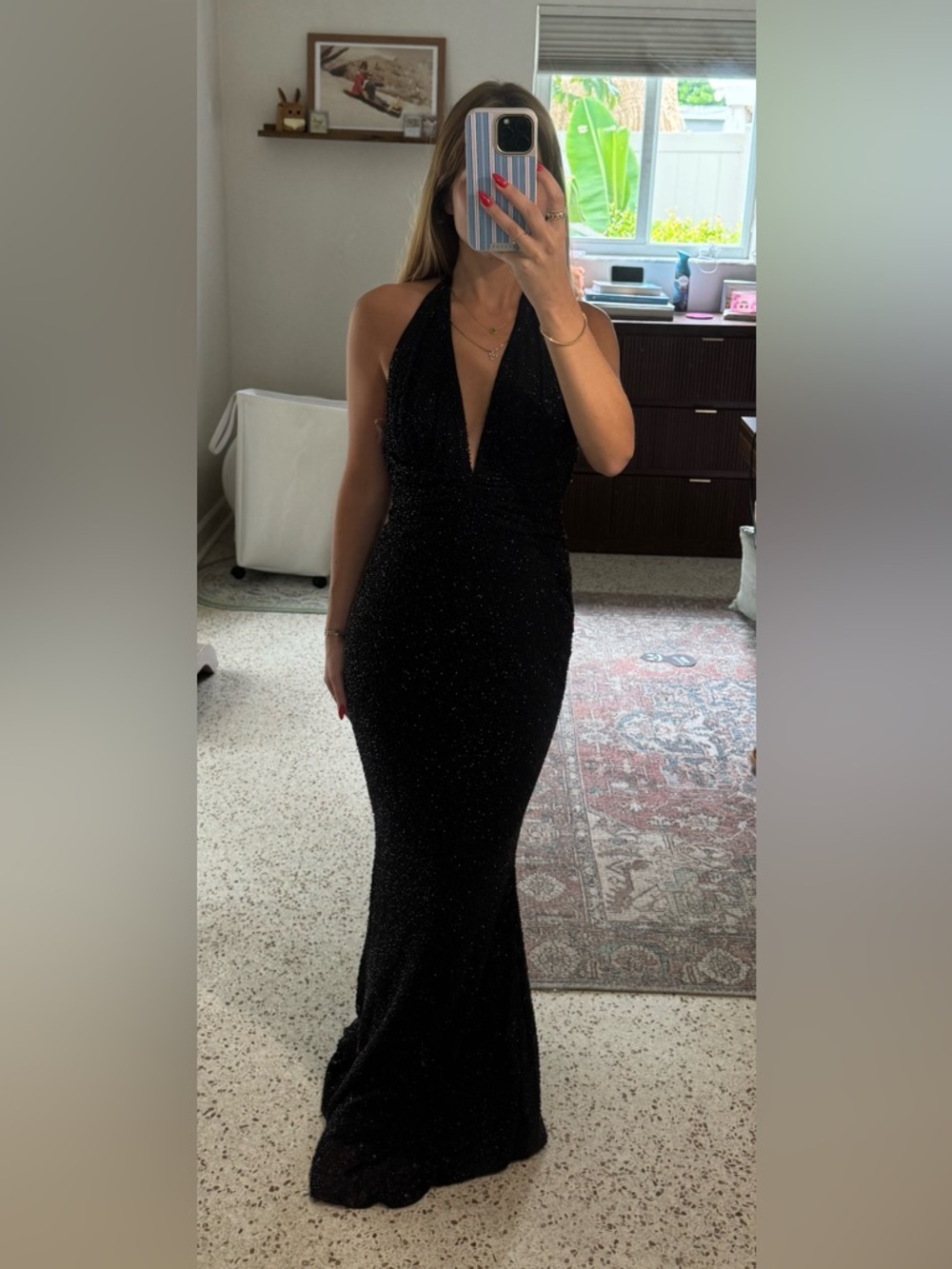 Oh Polly Verona Black Embellished Halter Ruched Maxi Gown | Size UK 8
